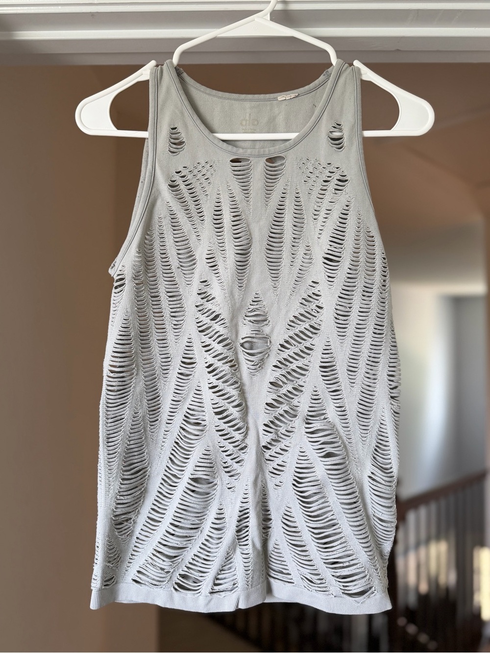 ALO Distressed Light Gray Sleeveless Tank Top. Size M